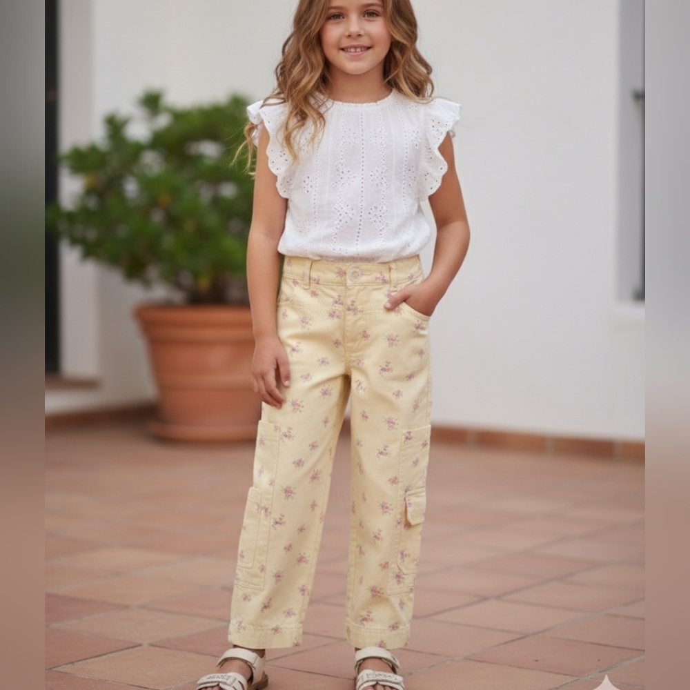 Zara Yellow Floral Kids Cargo Pants